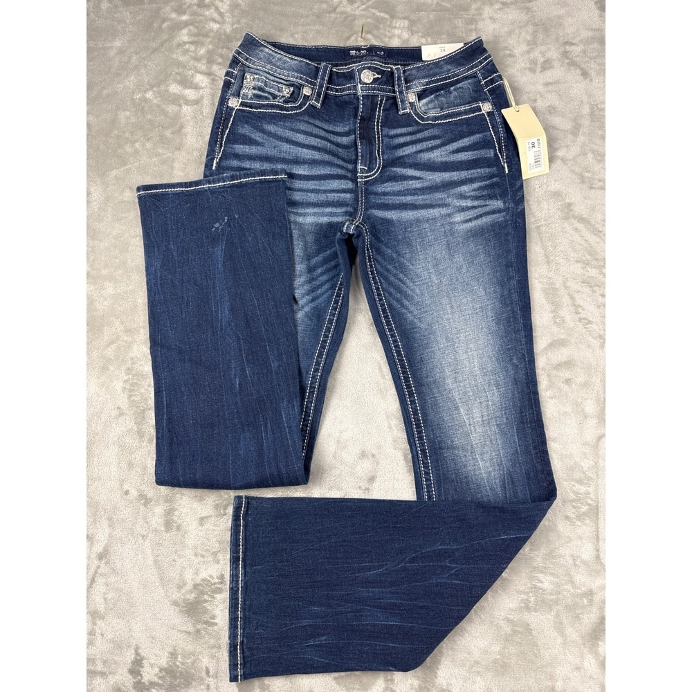 Miss Me Mid Rise Bootcut Jeans 30x34 Dark Wash Steer Skull Embroidered Slim Fit